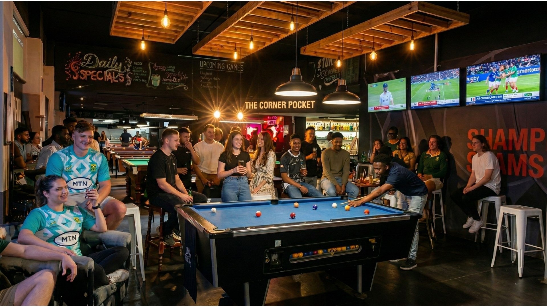 Pool table tournament atmosphere